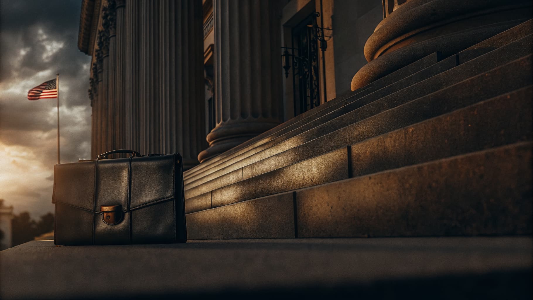 The Mobile Agent Notary Services - courthouse steps with briefcase